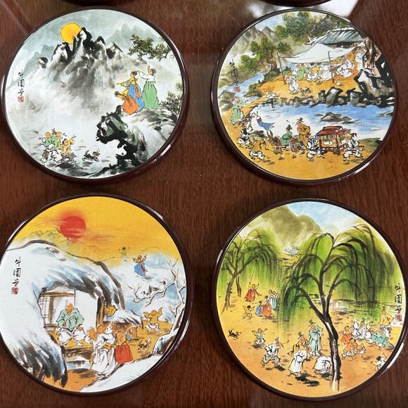 Set of 6 Vintage Korean Art Coasters – Yeon See Hee Folk Scene Series - Picture 5 of 10